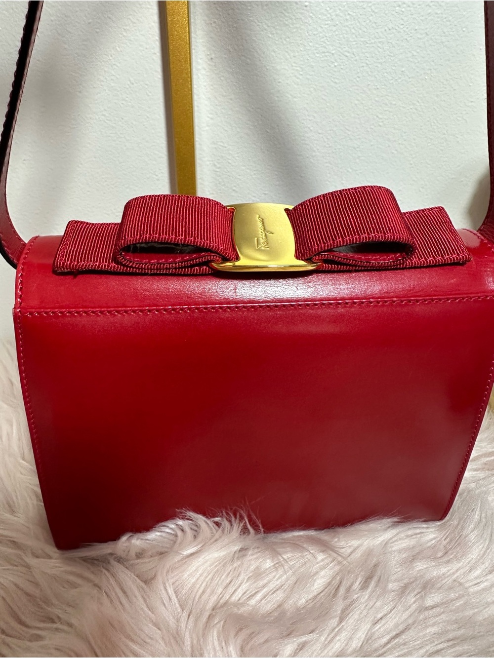 Salvatore Ferragamo Red Leather Vara Bow Crossbody Bag